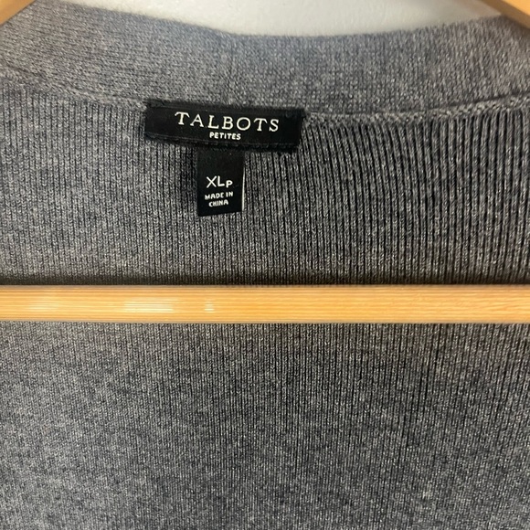 Talbots Woman Cardigan Sweater size XL Petite Gray Long Sleeve Cotton Blend - Picture 2 of 6